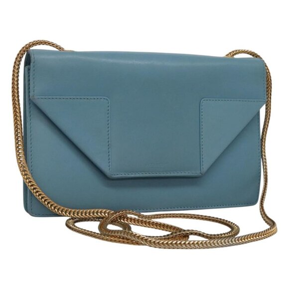 SAINT LAURENT Chain Shoulder Bag Leather Blue Gold Auth hk2168 - Picture 1 of 16